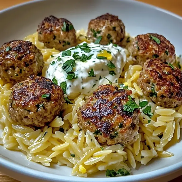 Boulettes Grecques & Orzo Citronné avec Crème de Feta