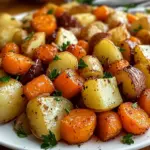 Oignons, Carottes et Pommes de Terre Rôtis au Four