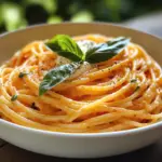 Spaghetti à la Crème de Poivron Rouge et Mozzarella